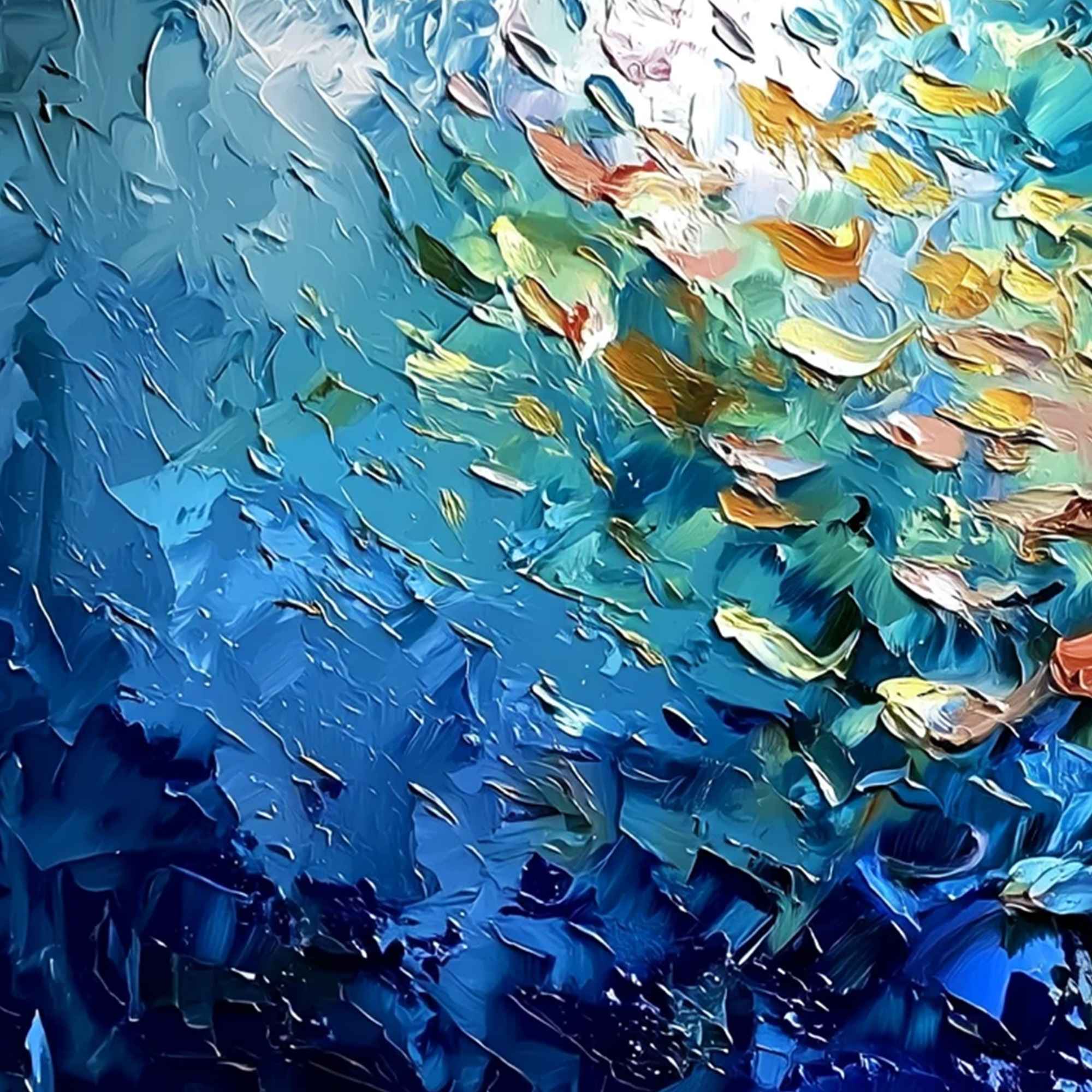 OCEANIC CONVERGENCE: Textured Impasto Painting of a Vibrant School of Fish