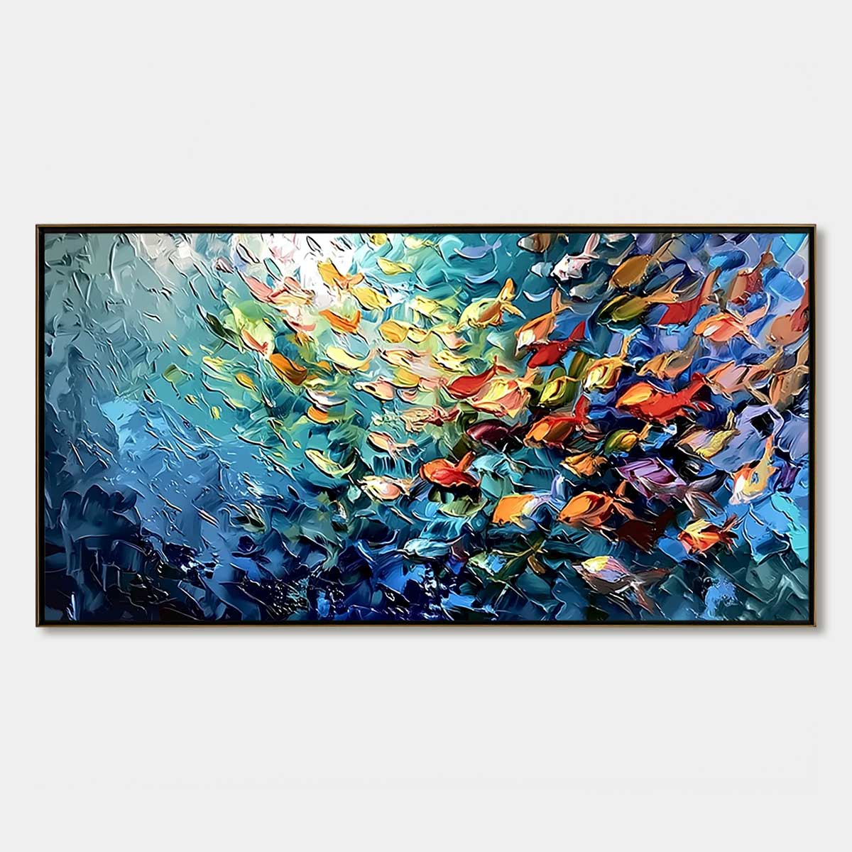 OCEANIC RUSH: Textured Palette Knife Painting of a School of Fish