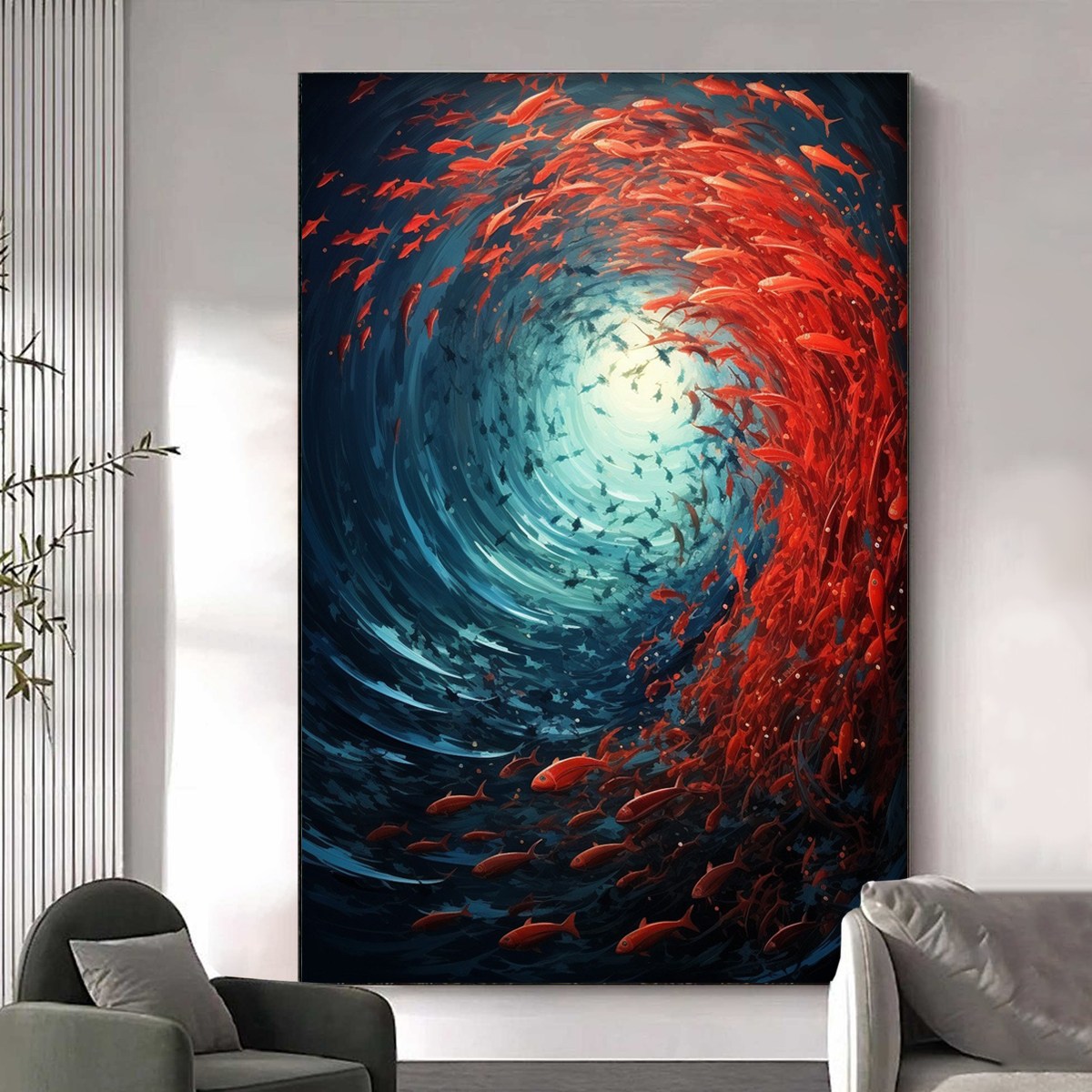OCEANIC DANCE: Abstract Swirling Fish Oil Painting