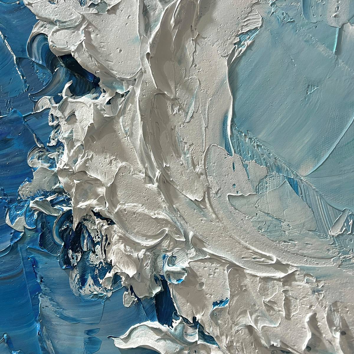 OCEANIC WHISPERS: Textured Ocean Painting, Blue Abstract Wall Art, Vertical Canvas, Impasto Decor