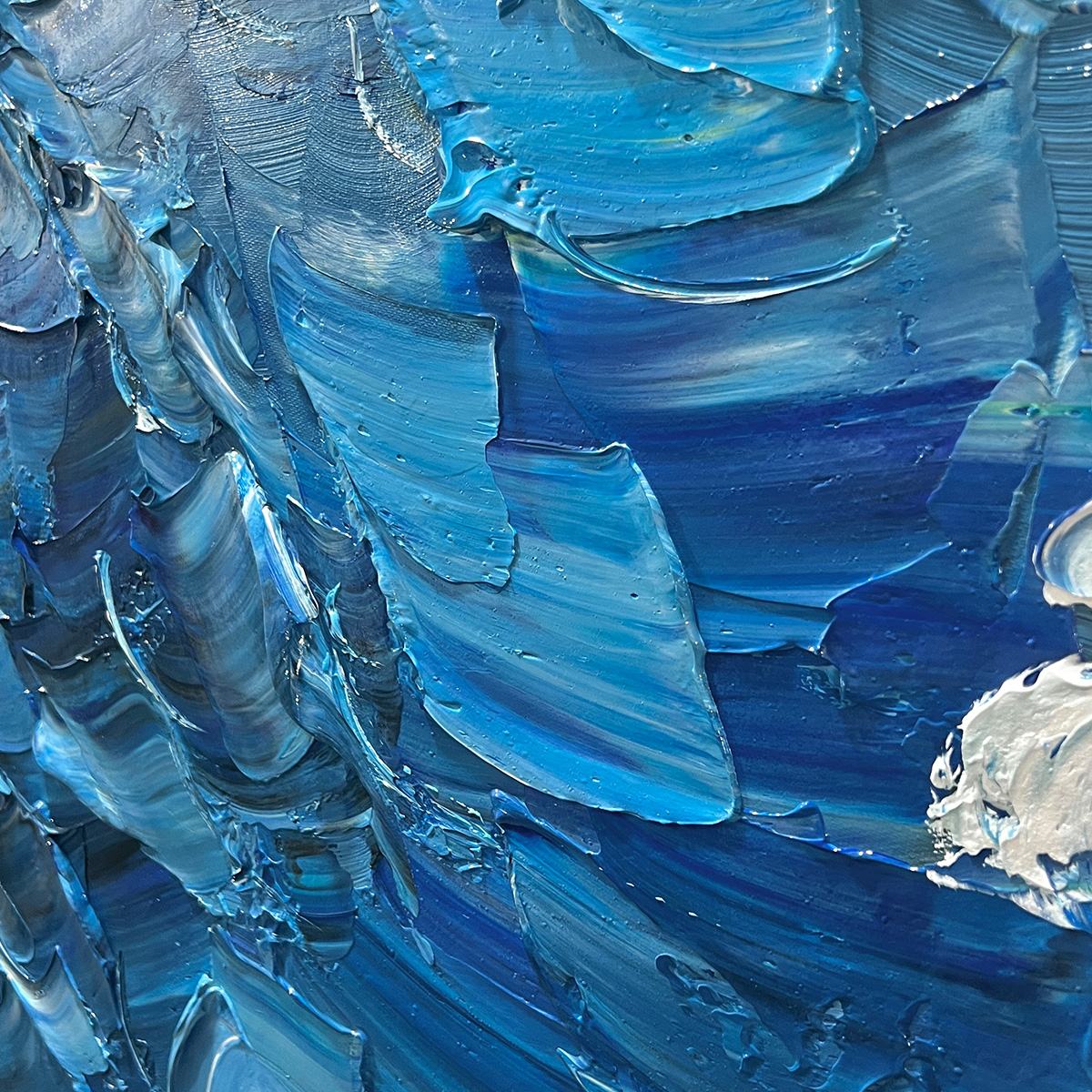 OCEANIC WHISPERS: Textured Ocean Painting, Blue Abstract Wall Art, Vertical Canvas, Impasto Decor