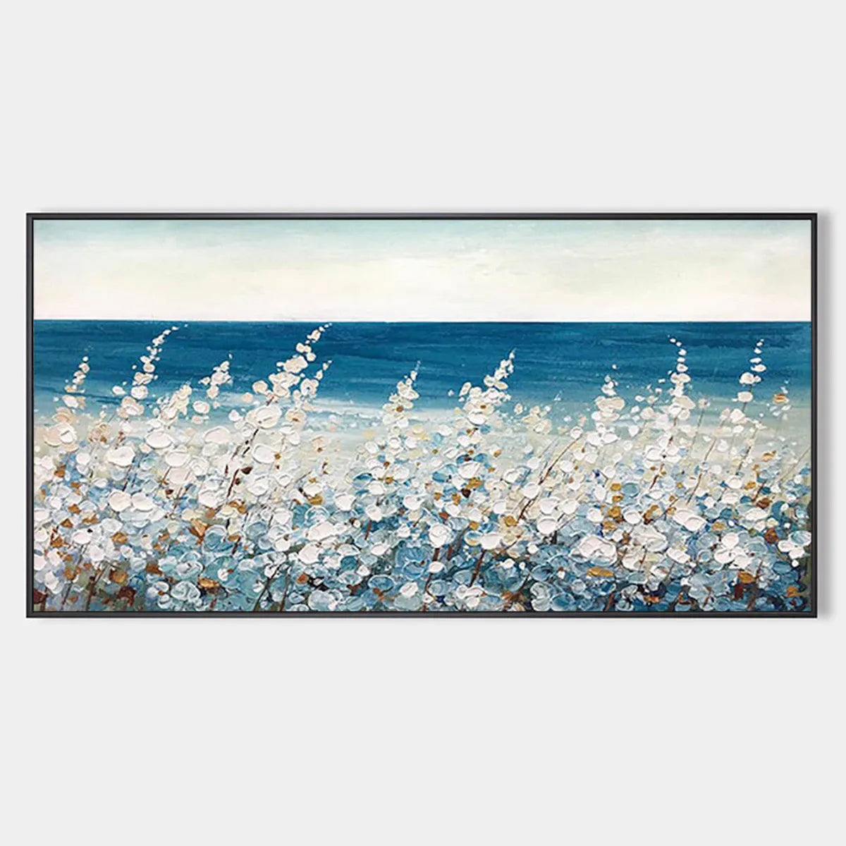 Impasto Seascape Oil Painting in Blue and White