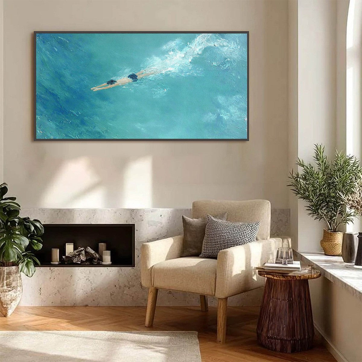 OCEAN DIVE: Textured Minimalist Seascape Oil Painting