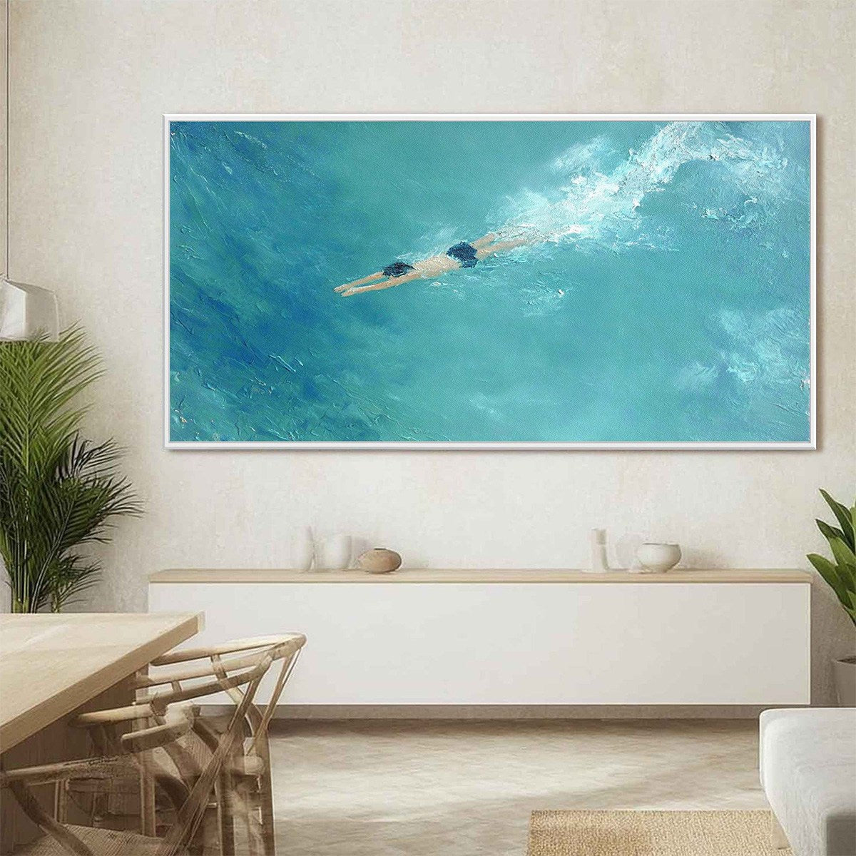 OCEAN DIVE: Textured Minimalist Seascape Oil Painting