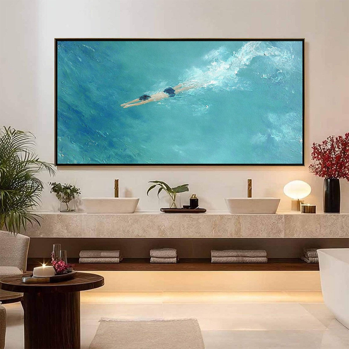 OCEAN DIVE Textured Minimalist Seascape Oil Painting