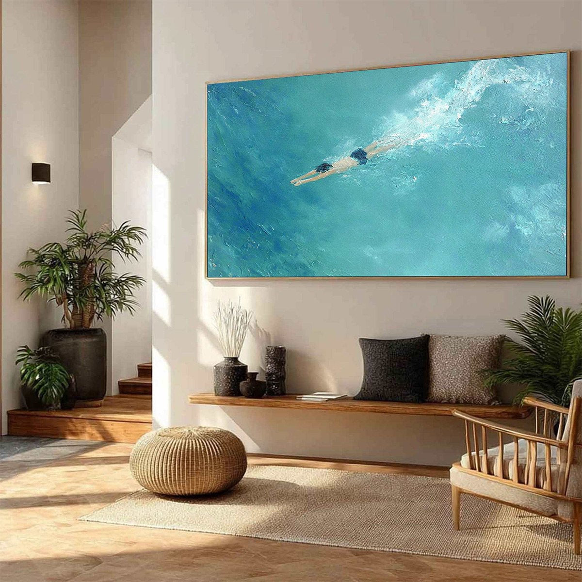 OCEAN DIVE: Textured Minimalist Seascape Oil Painting