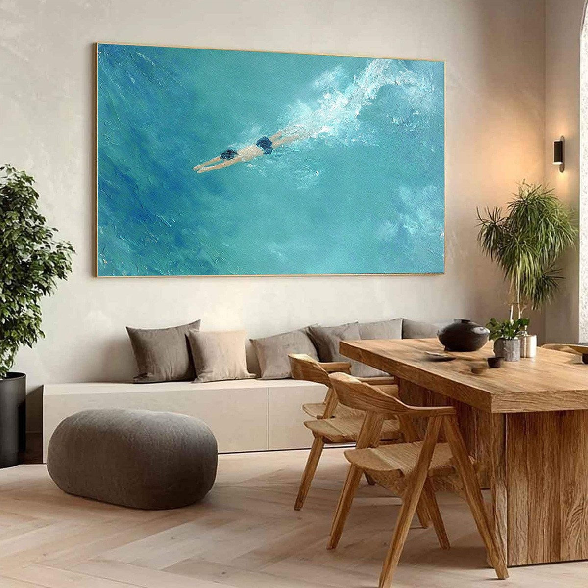 OCEAN DIVE: Textured Minimalist Seascape Oil Painting