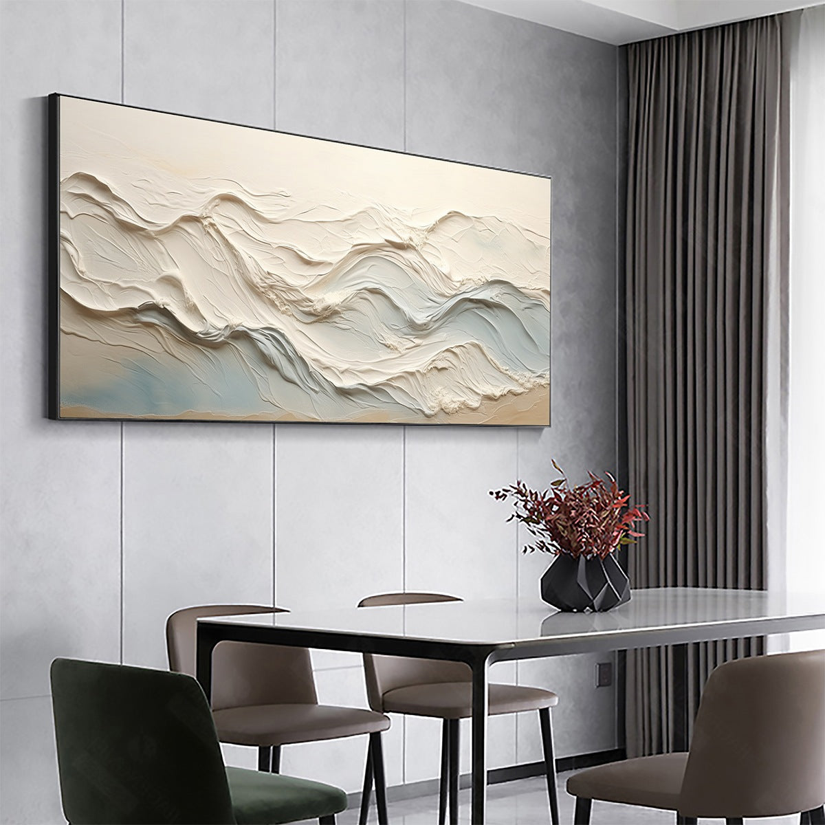 Ocean Echoes: Textured Abstract Oil Painting Canvas Wall Art Decor