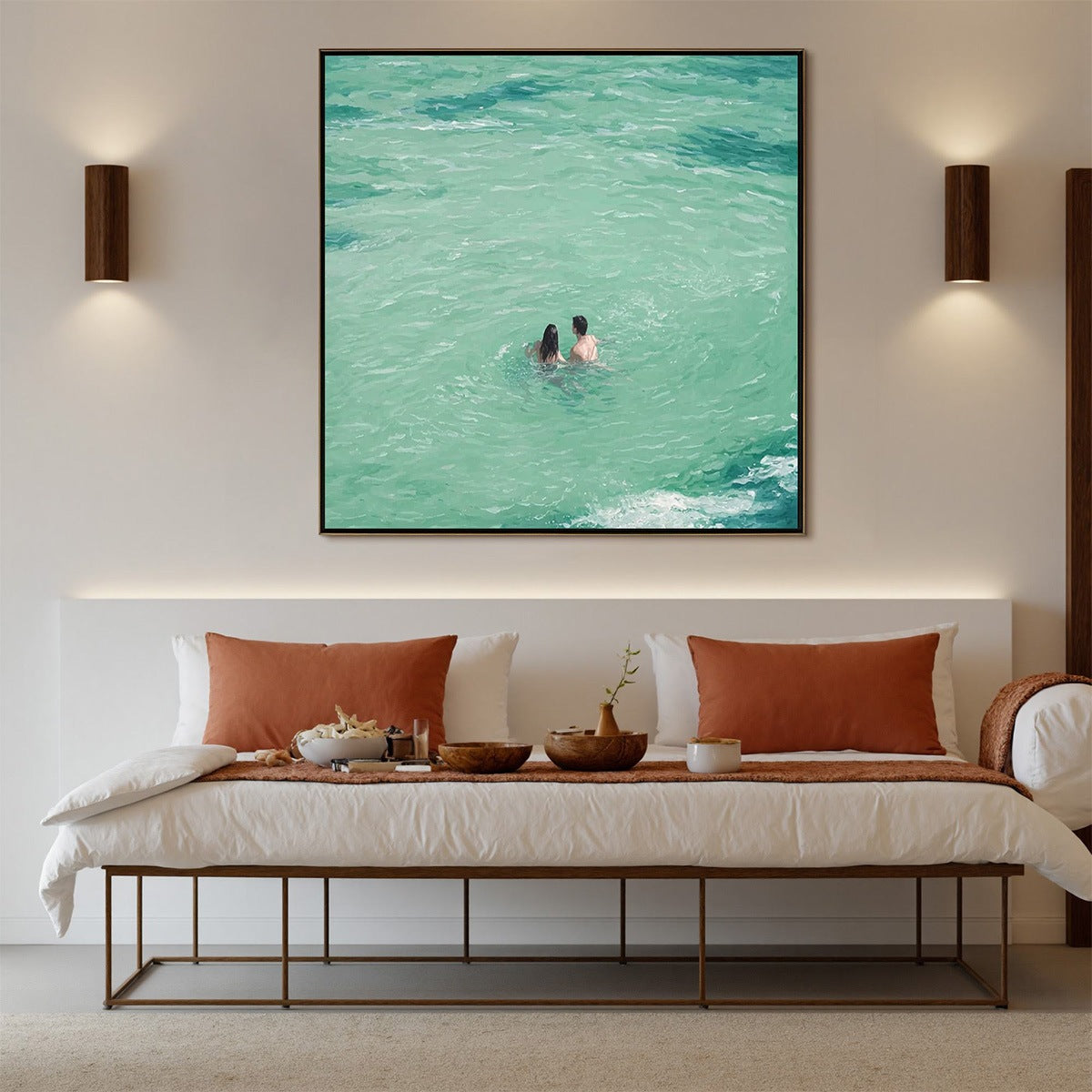 OCEAN EMBRACE: Minimalist Beach Scene Oil Painting