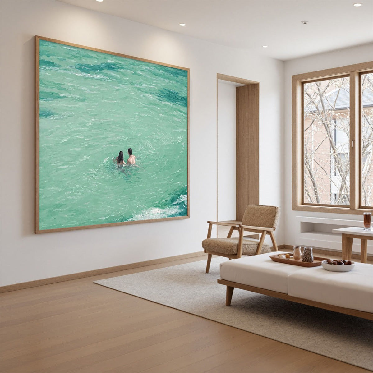 OCEAN EMBRACE: Minimalist Beach Scene Oil Painting