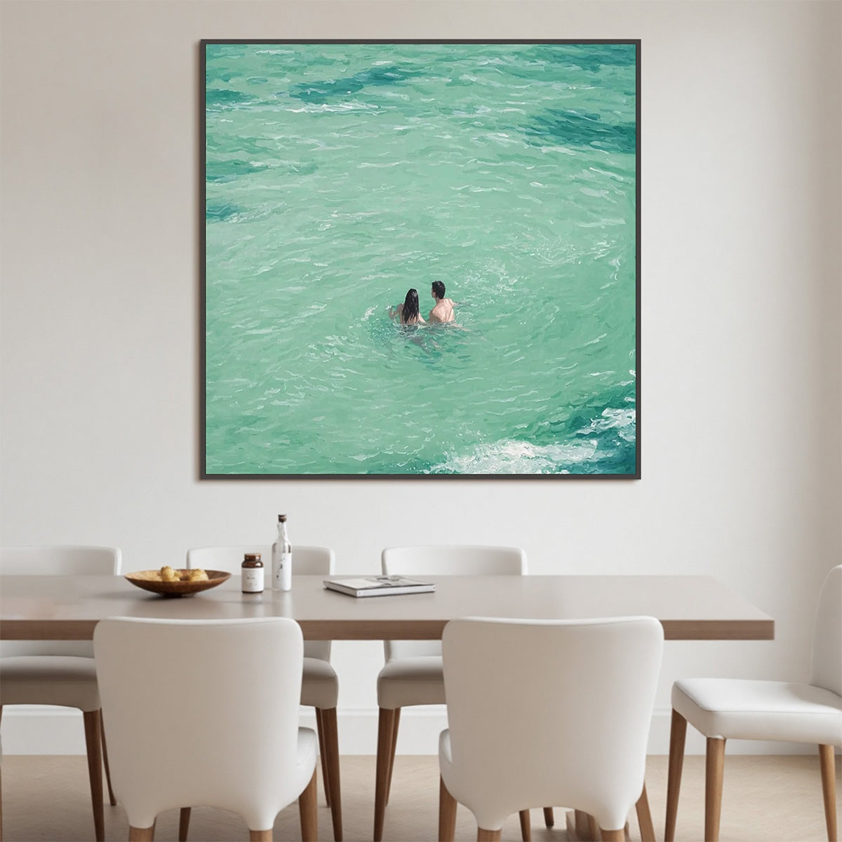 OCEAN EMBRACE: Minimalist Beach Scene Oil Painting