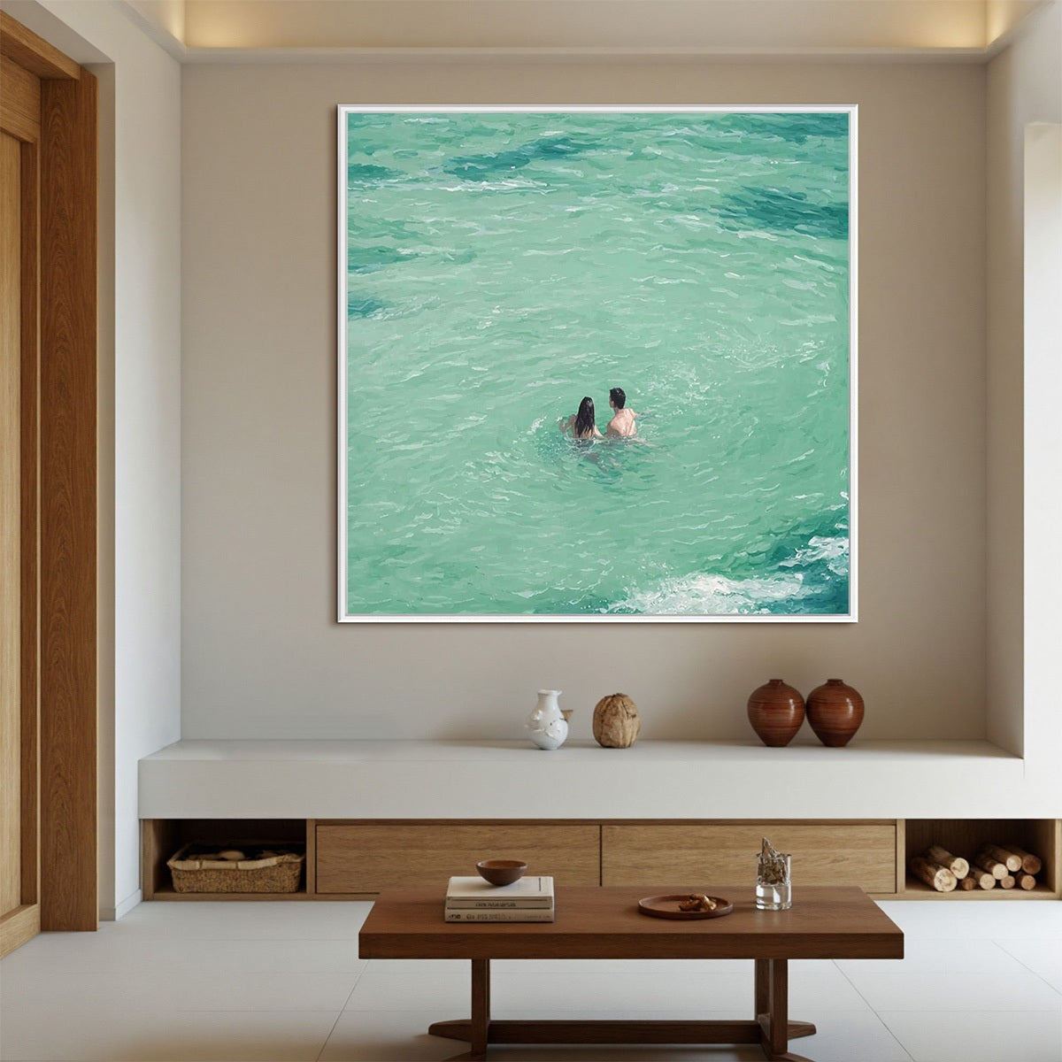 OCEAN EMBRACE Minimalist Beach Scene Oil Painting