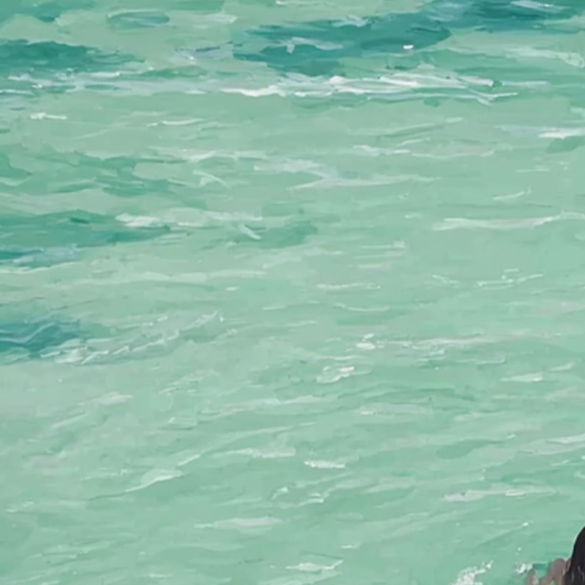 OCEAN EMBRACE: Minimalist Beach Scene Oil Painting