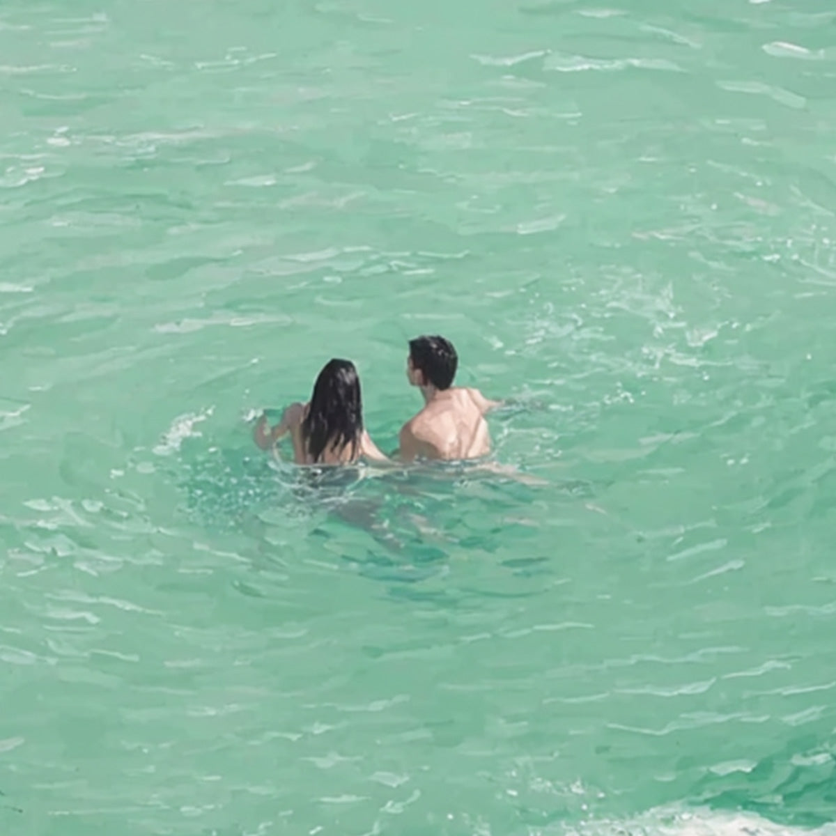 OCEAN EMBRACE: Minimalist Beach Scene Oil Painting