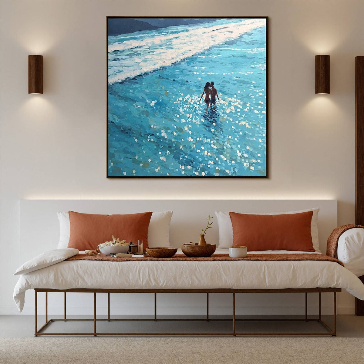 OCEAN EMBRACE: Romantic Beach Scene Oil Painting