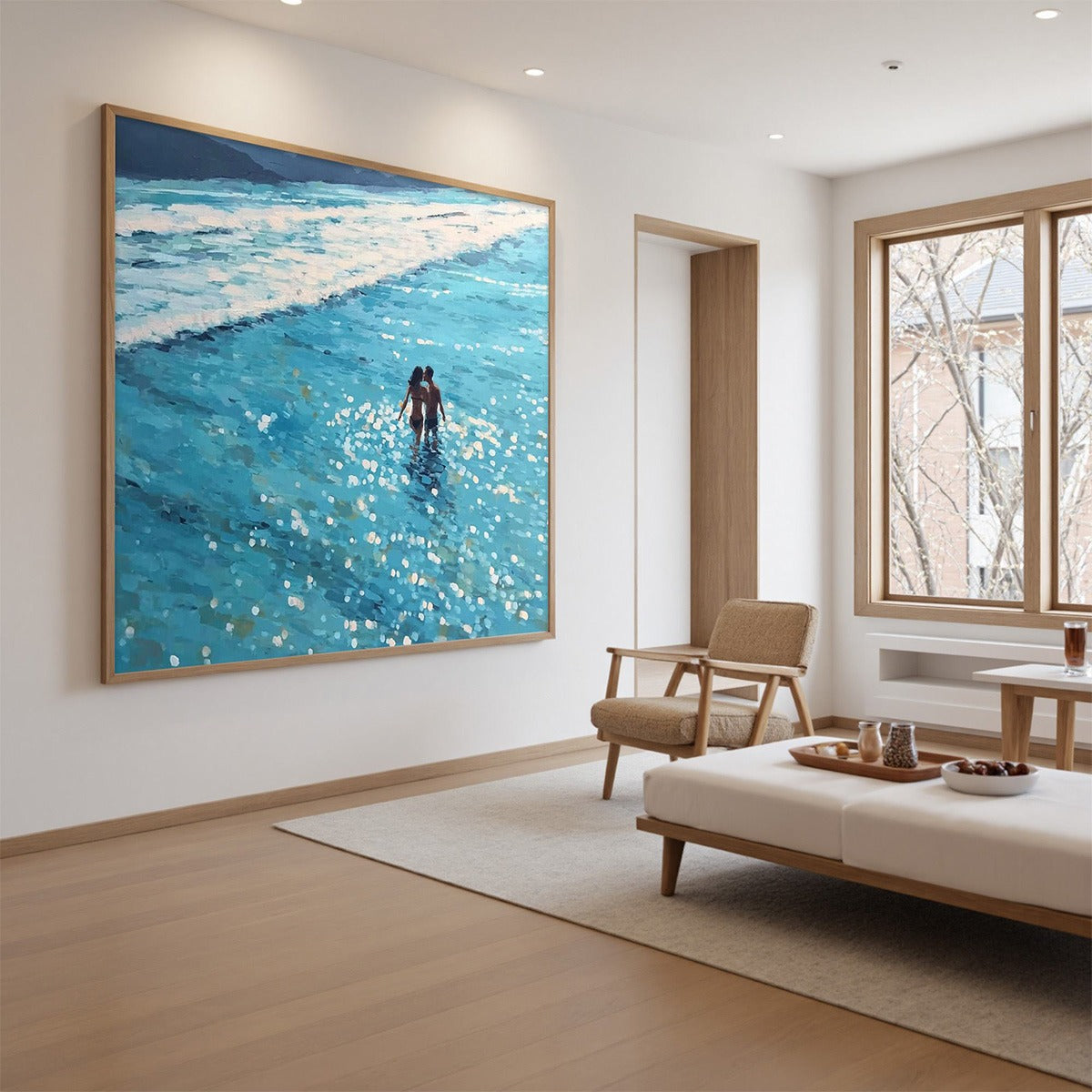 OCEAN EMBRACE: Romantic Beach Scene Oil Painting