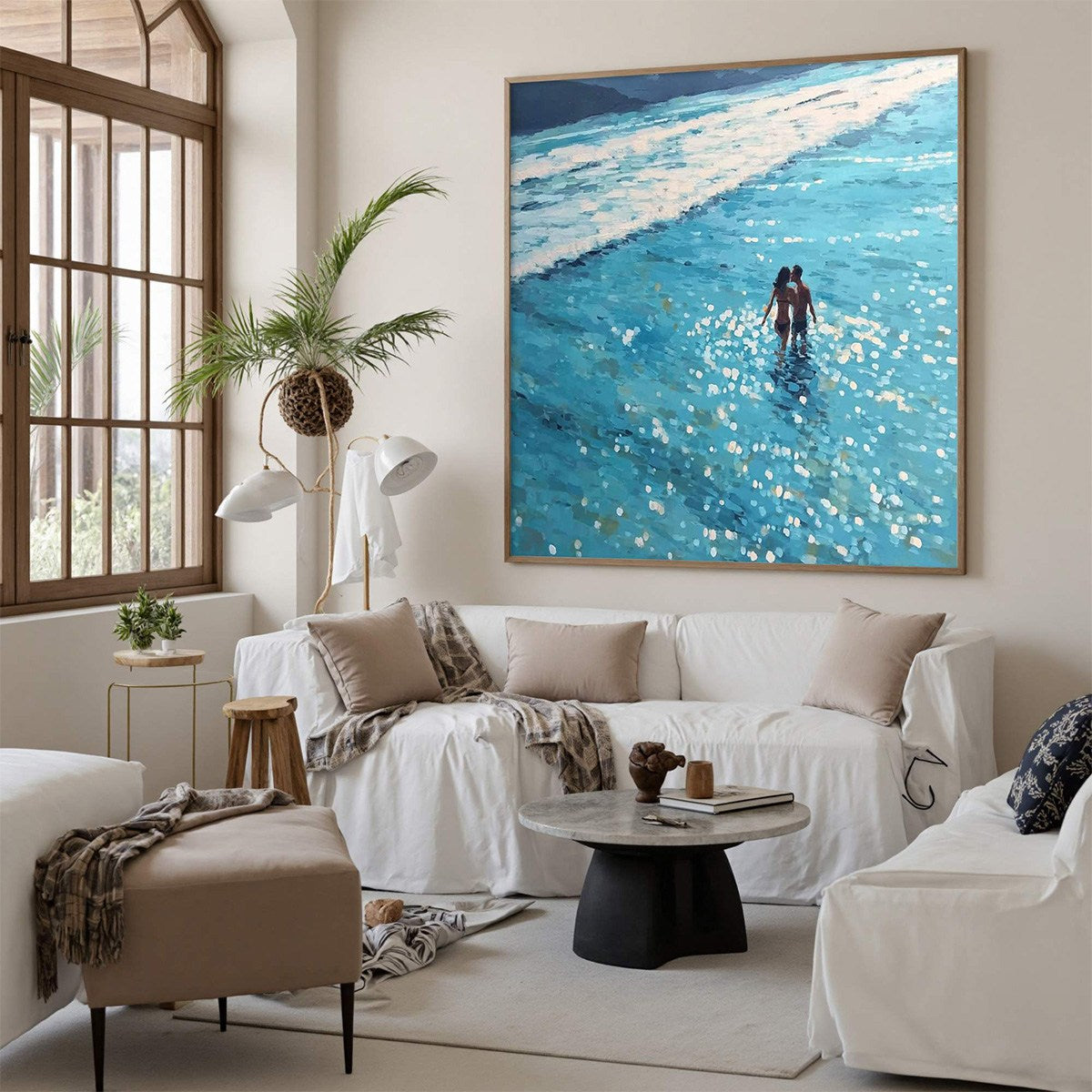 OCEAN EMBRACE: Romantic Beach Scene Oil Painting