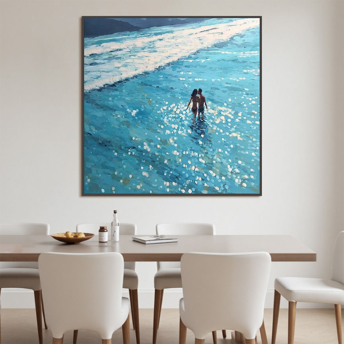 OCEAN EMBRACE: Romantic Beach Scene Oil Painting