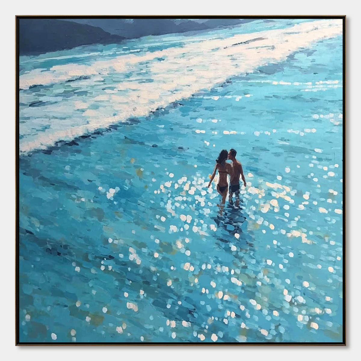 OCEAN EMBRACE Romantic Beach Scene Oil Painting
