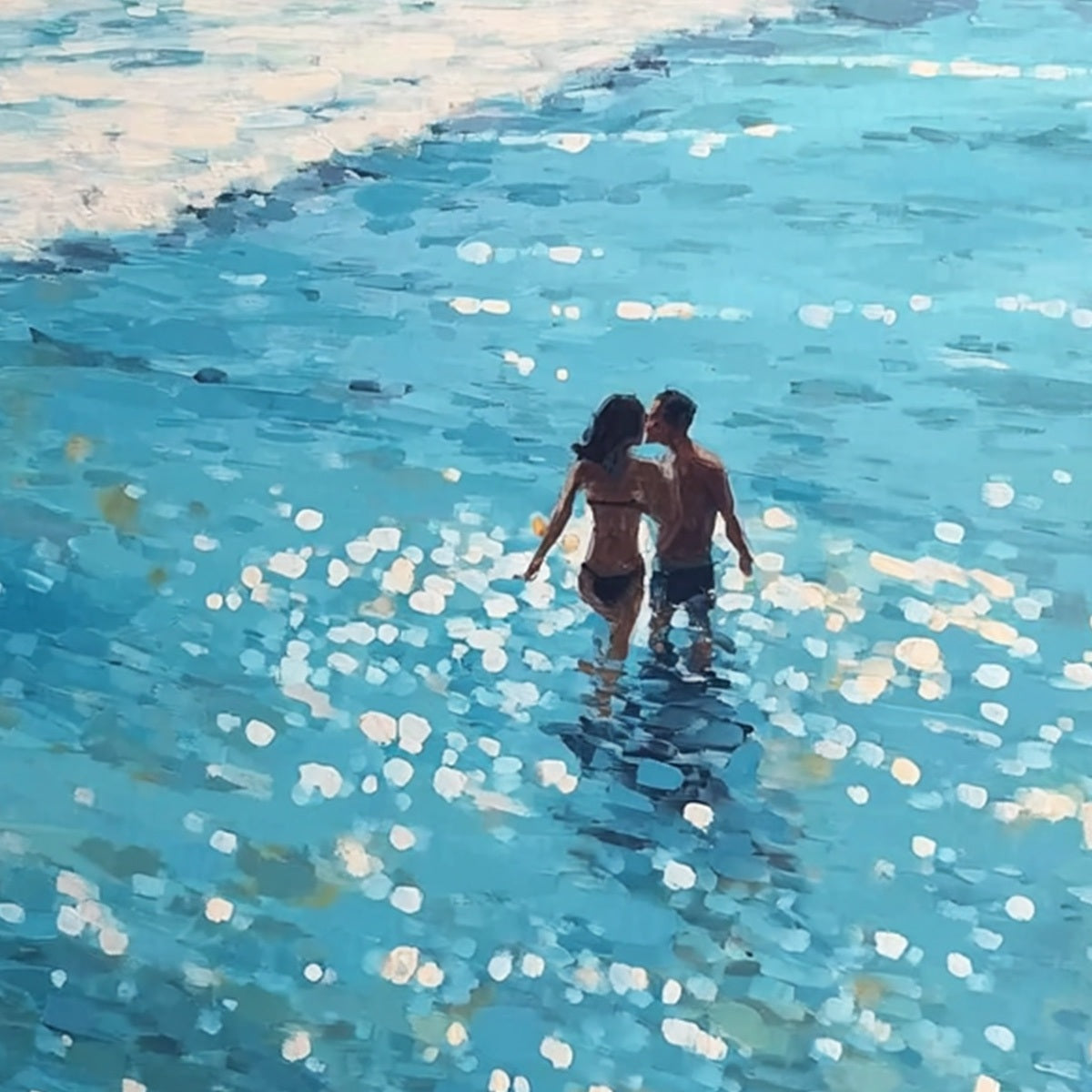 OCEAN EMBRACE: Romantic Beach Scene Oil Painting