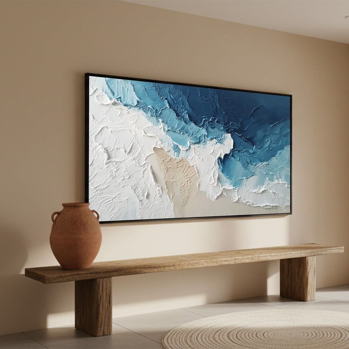 OCEAN'S EMBRACE: Textured Abstract Coastal Seascape Painting