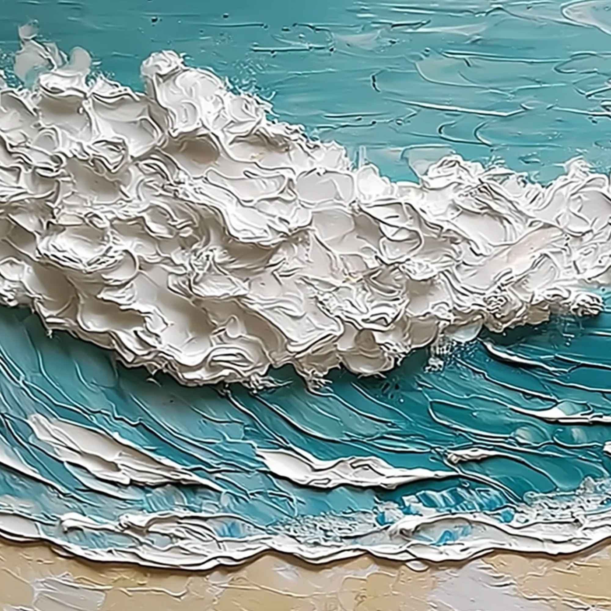OCEAN'S EMBRACE: Textured Impasto Ocean Wave Painting for Coastal Decor