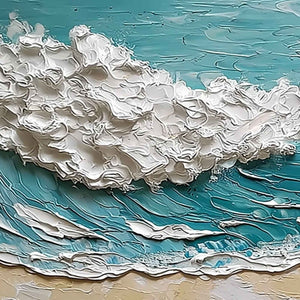 OCEAN'S EMBRACE: Textured Impasto Ocean Wave Painting for Coastal Decor