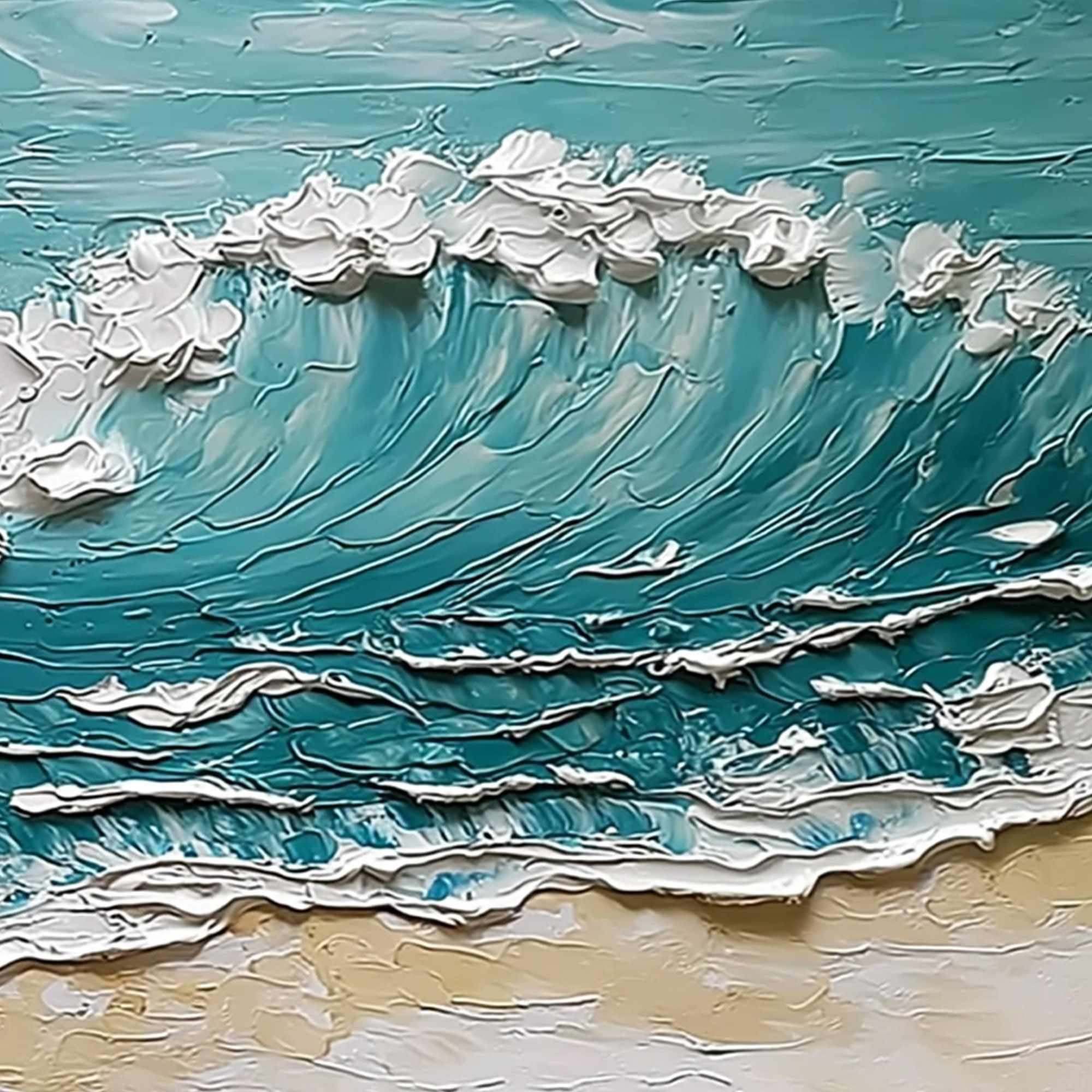 OCEAN'S EMBRACE: Textured Impasto Ocean Wave Painting for Coastal Decor
