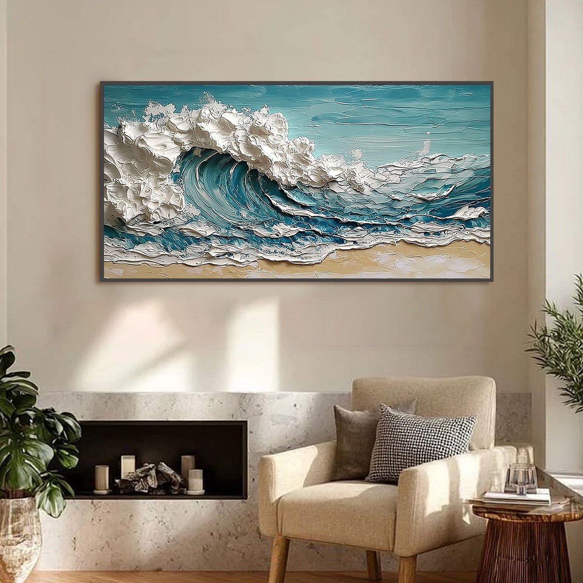 OCEAN'S EMBRACE: Textured Impasto Ocean Wave Painting on Canvas