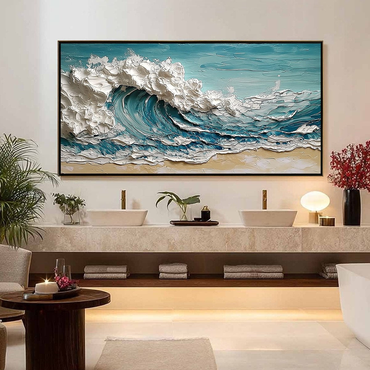 OCEAN'S EMBRACE: Textured Impasto Ocean Wave Painting on Canvas