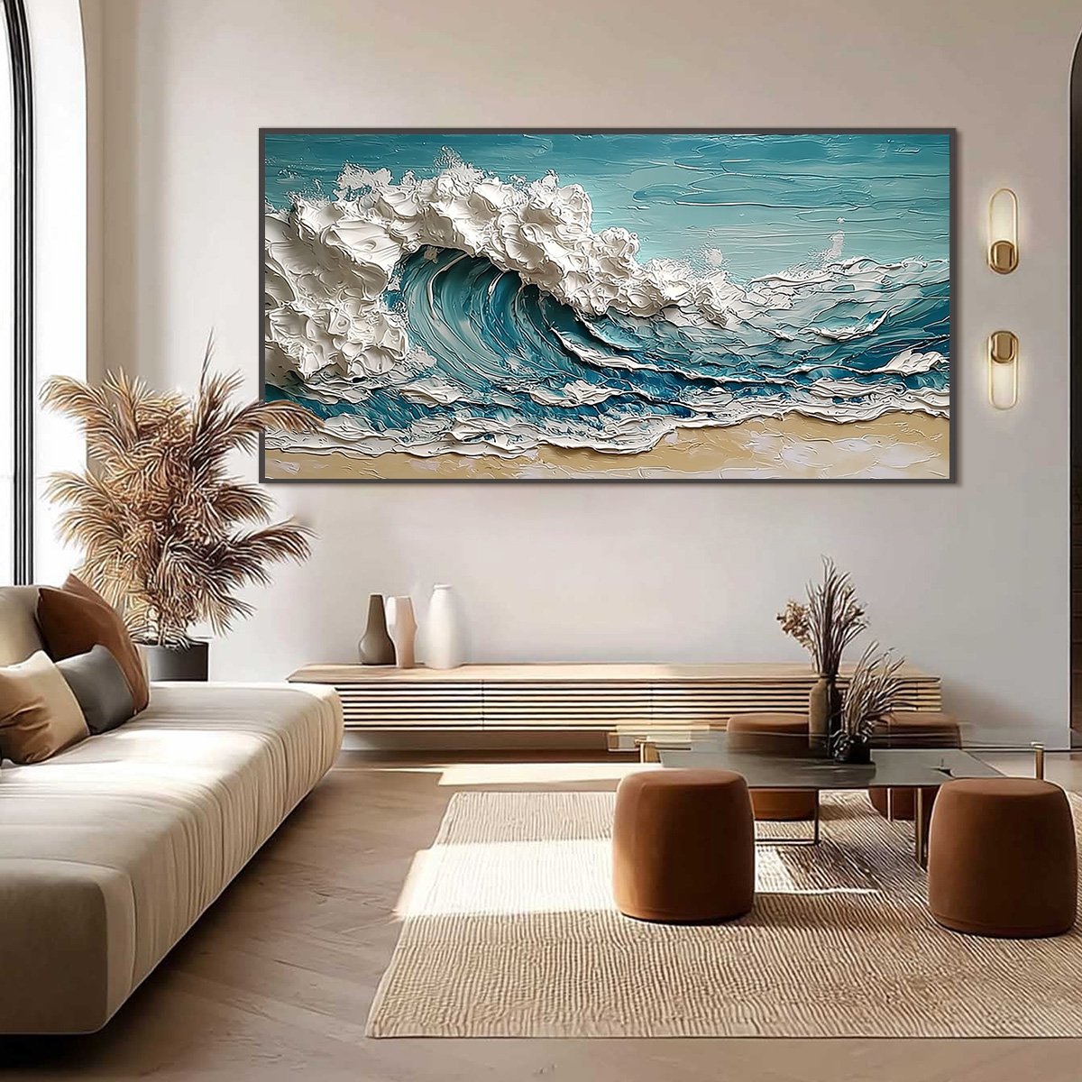 OCEAN'S EMBRACE: Textured Impasto Ocean Wave Painting on Canvas