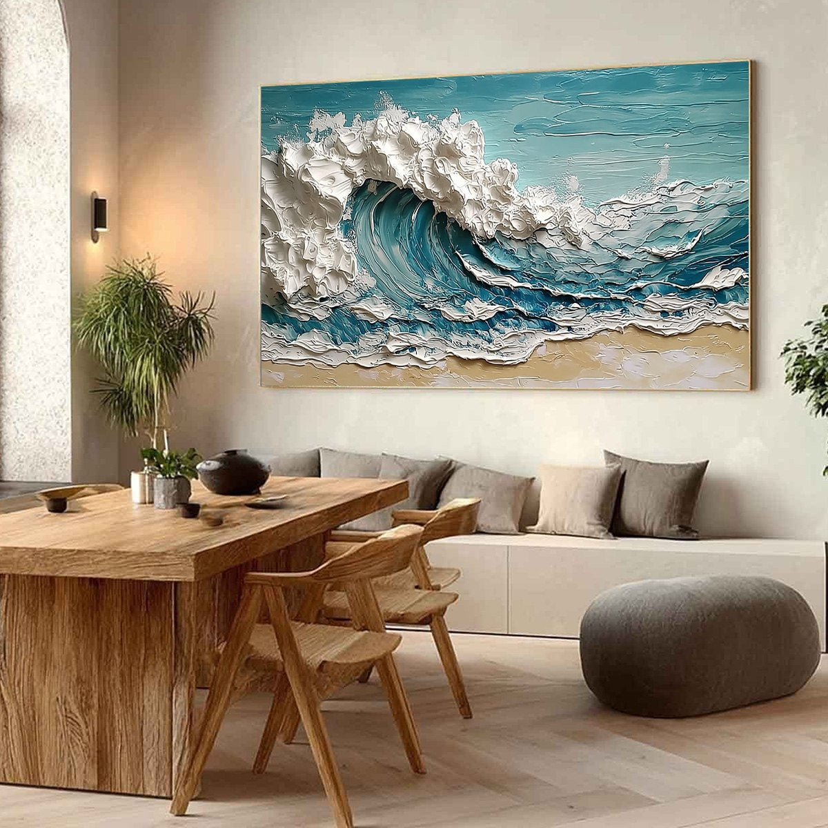 OCEAN'S EMBRACE: Textured Impasto Ocean Wave Painting on Canvas