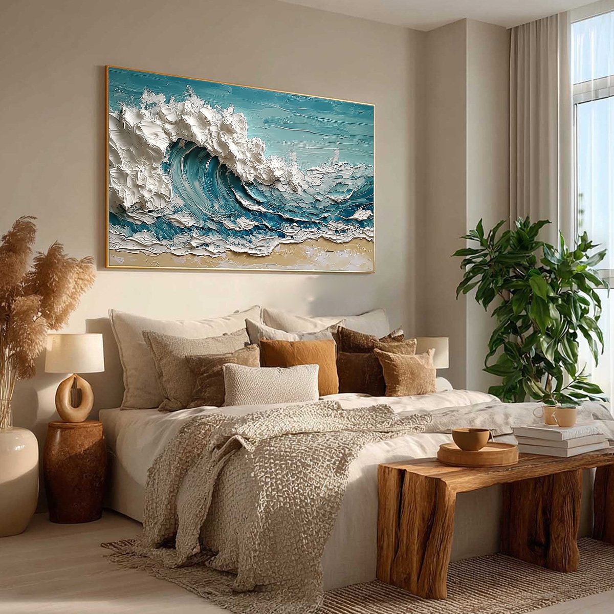 OCEAN'S EMBRACE: Textured Impasto Ocean Wave Painting on Canvas