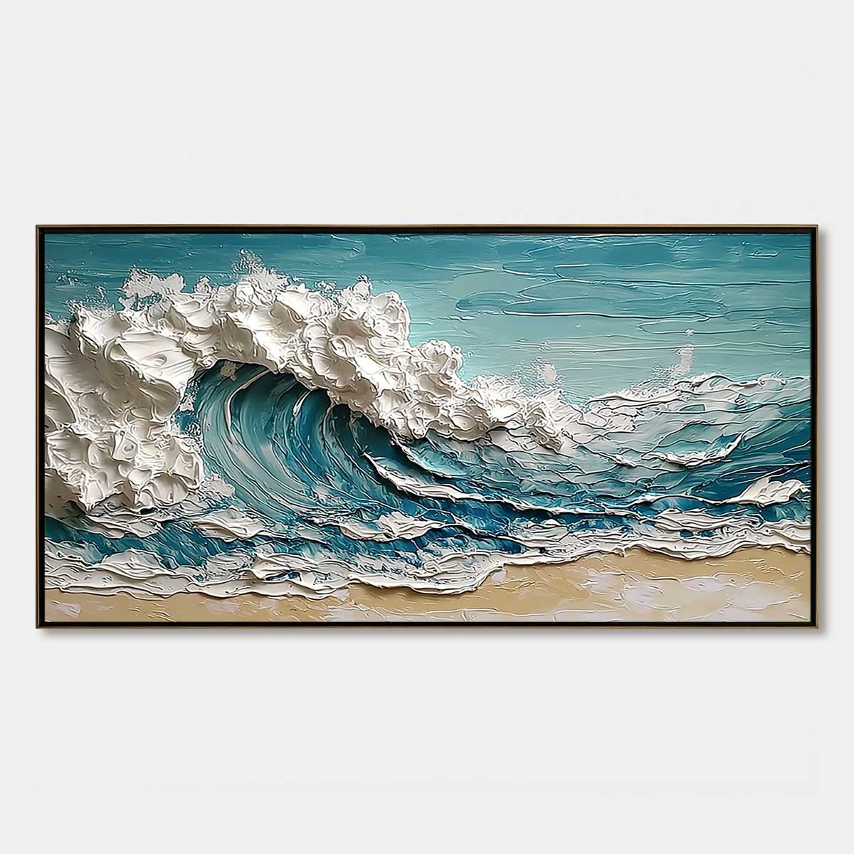 OCEAN'S EMBRACE: Textured Impasto Ocean Wave Painting on Canvas