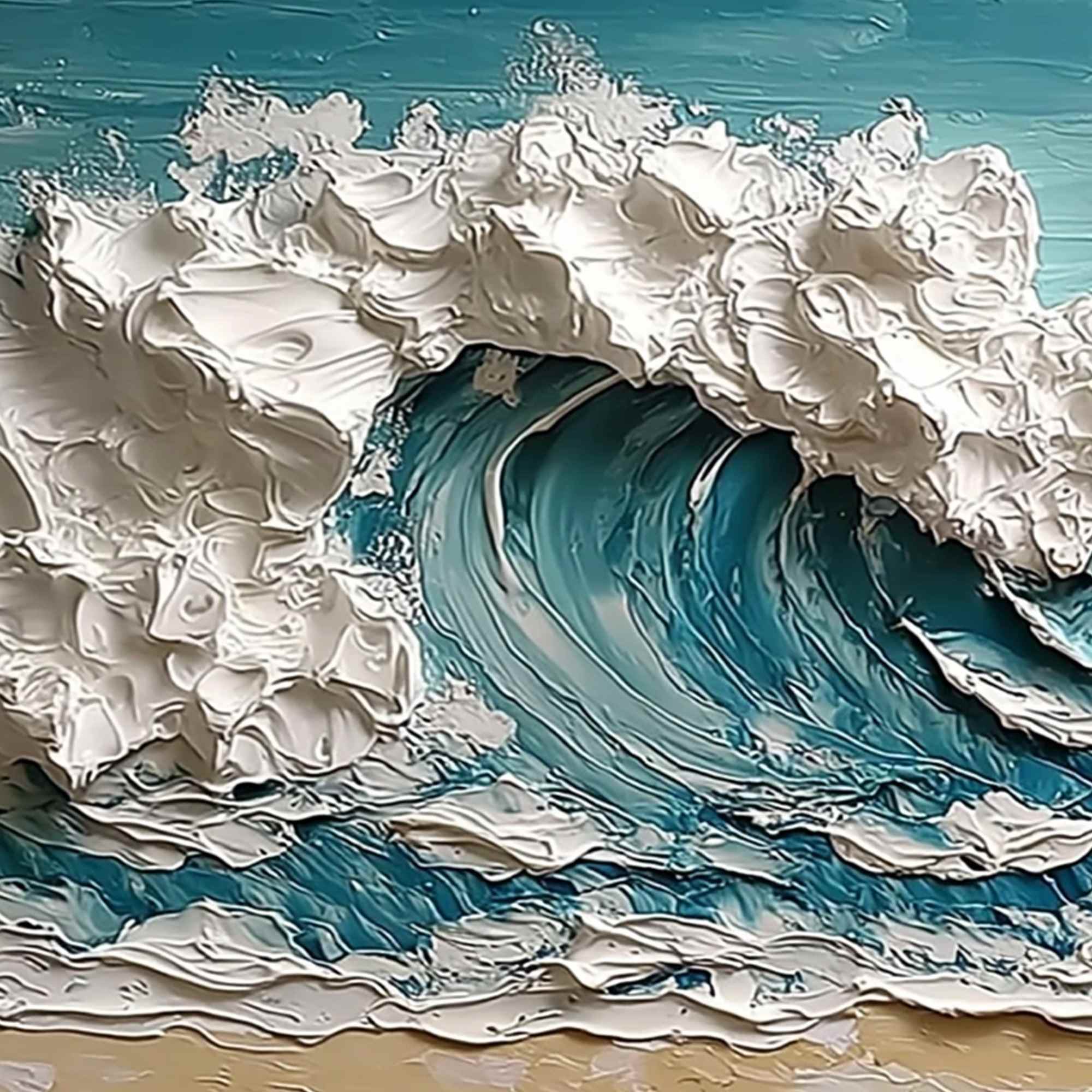 OCEAN'S EMBRACE: Textured Impasto Ocean Wave Painting on Canvas