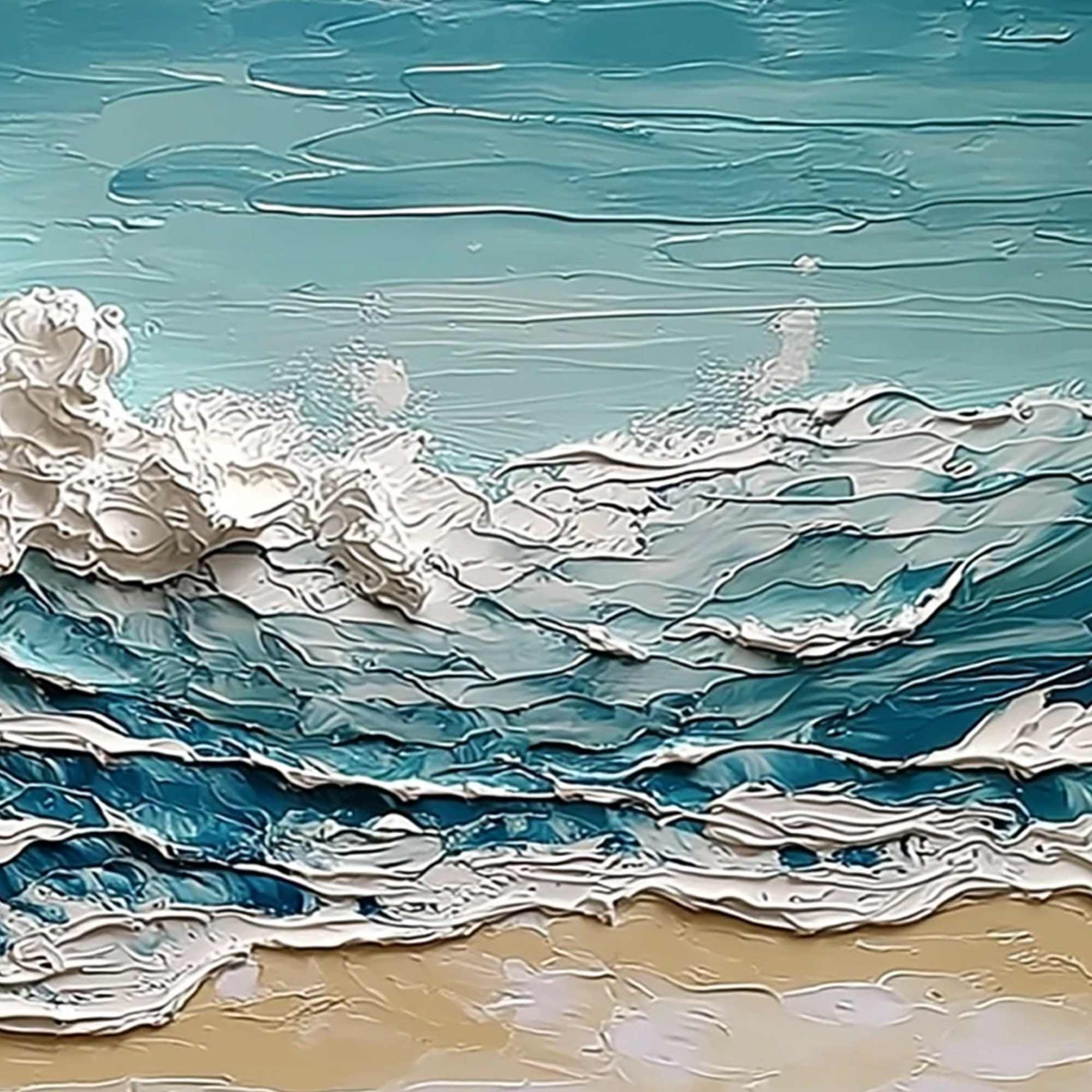 OCEAN'S EMBRACE: Textured Impasto Ocean Wave Painting on Canvas