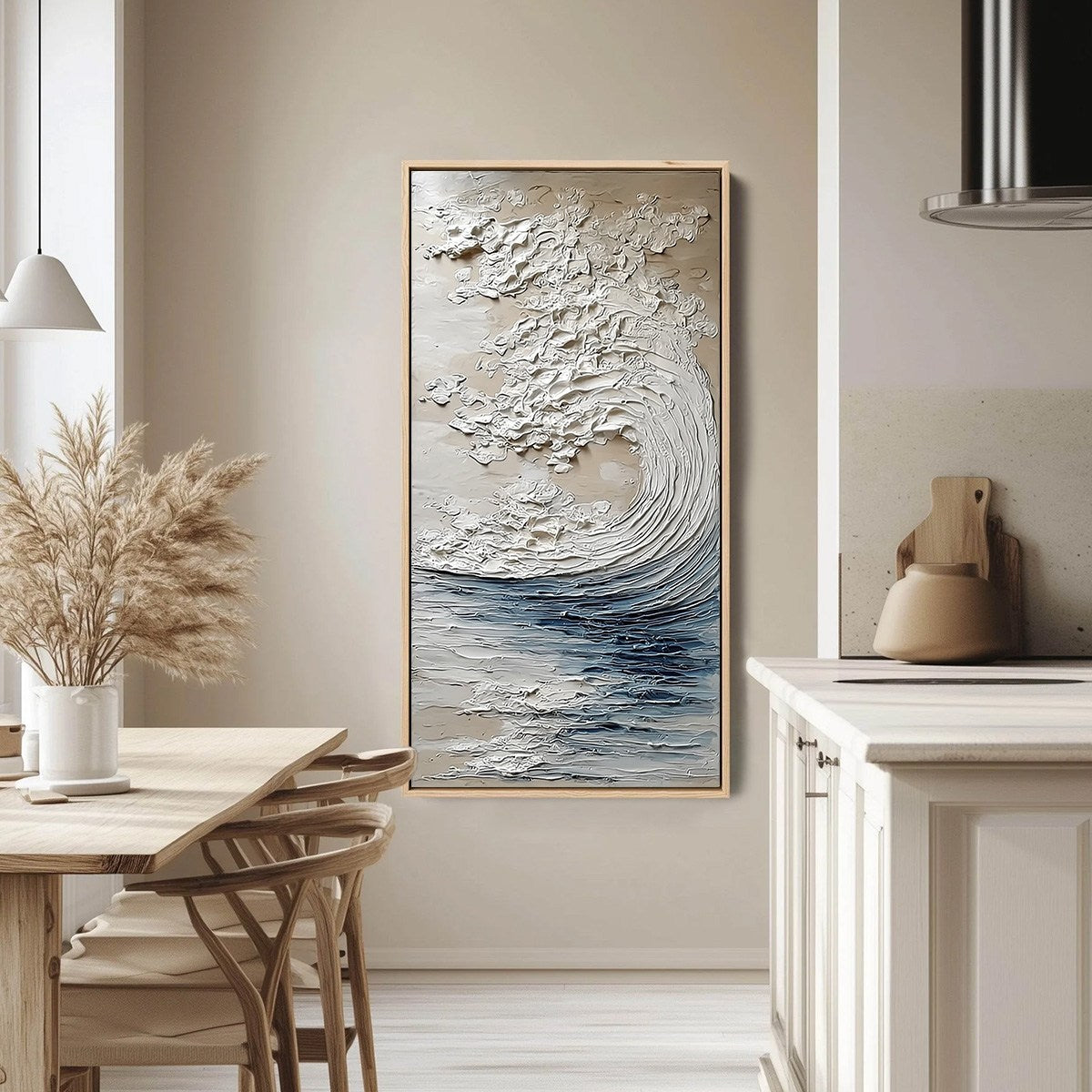 OCEAN'S EMBRACE: Vertical Textured Wabi Sabi Seascape Oil Painting