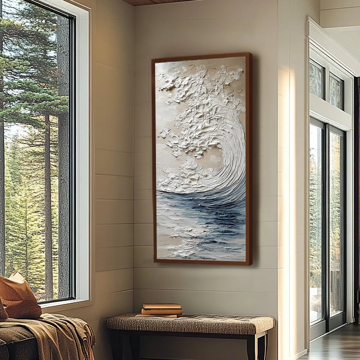 OCEAN'S EMBRACE: Vertical Textured Wabi Sabi Seascape Oil Painting
