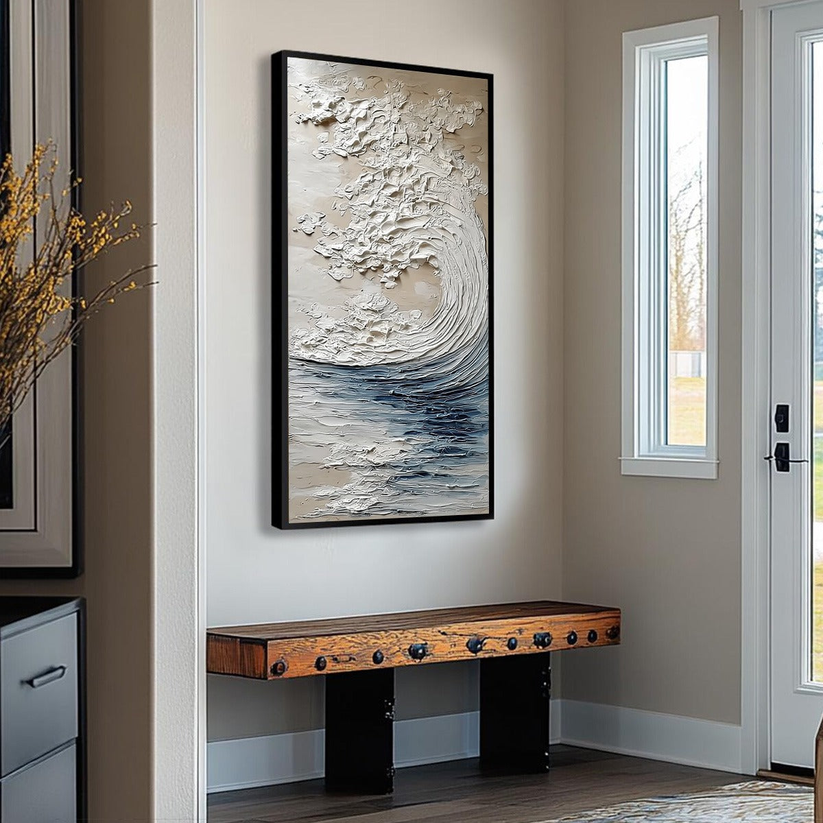 OCEAN'S EMBRACE: Vertical Textured Wabi Sabi Seascape Oil Painting