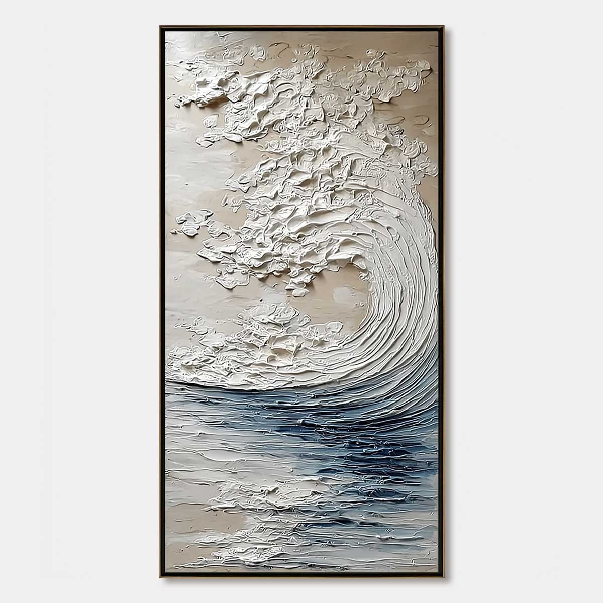 OCEAN'S EMBRACE: Vertical Textured Wabi Sabi Seascape Oil Painting
