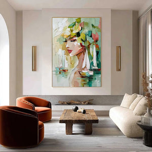 OCEAN'S MUSE: Textured Palette Knife Portrait Painting with Seascape
