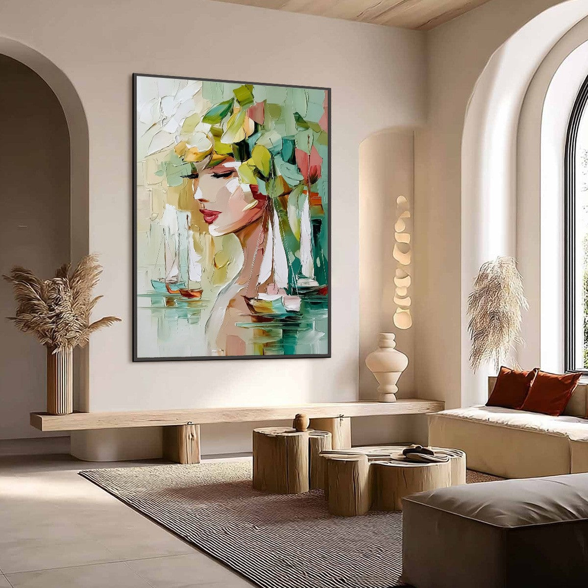 OCEAN'S MUSE: Textured Palette Knife Portrait Painting with Seascape