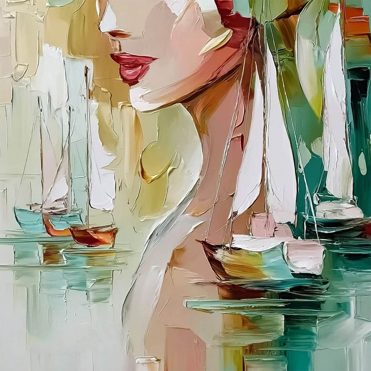 OCEAN'S MUSE: Textured Palette Knife Portrait Painting with Seascape