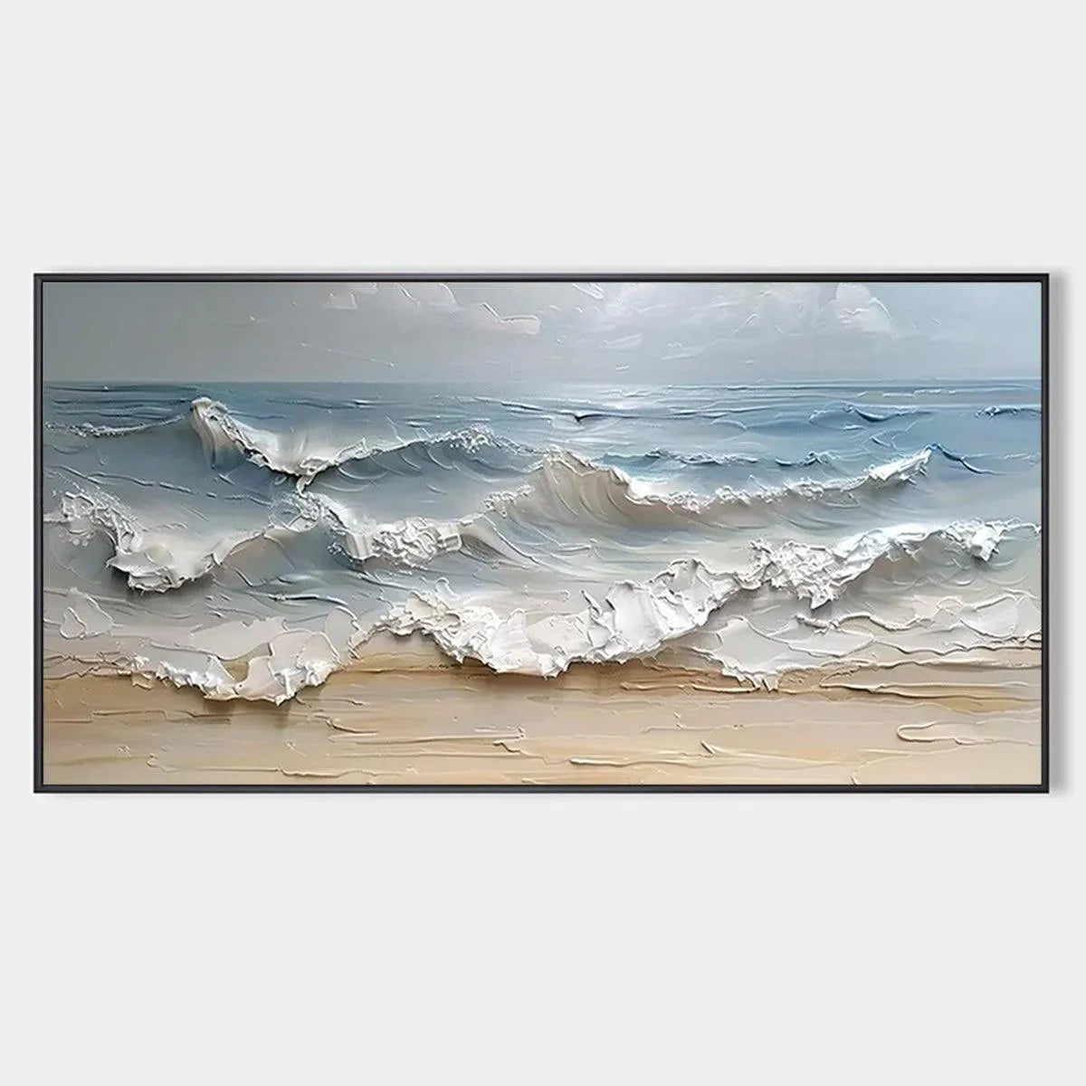 Textured Seascape Painting, Impasto Wall Art, Horizontal Canvas, Ocean Decor