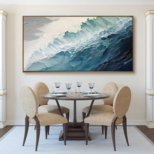 Ocean's Embrace: Original Textured Abstract Seascape Oil Painting - Blue and White Ocean Wall Art