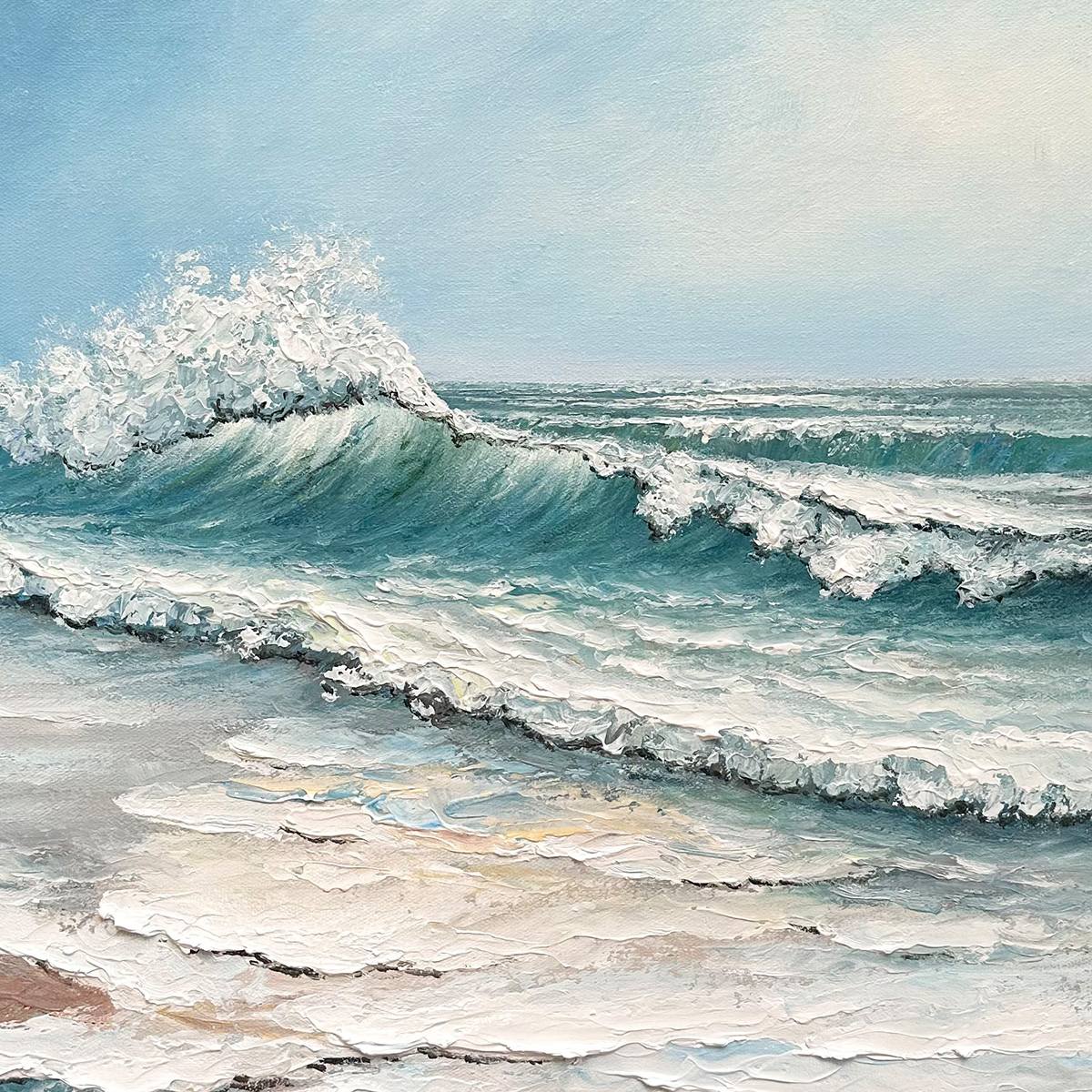 OCEAN'S EMBRACE: Textured Ocean Painting, Impasto Wall Art, Vertical Canvas, Beach Decor
