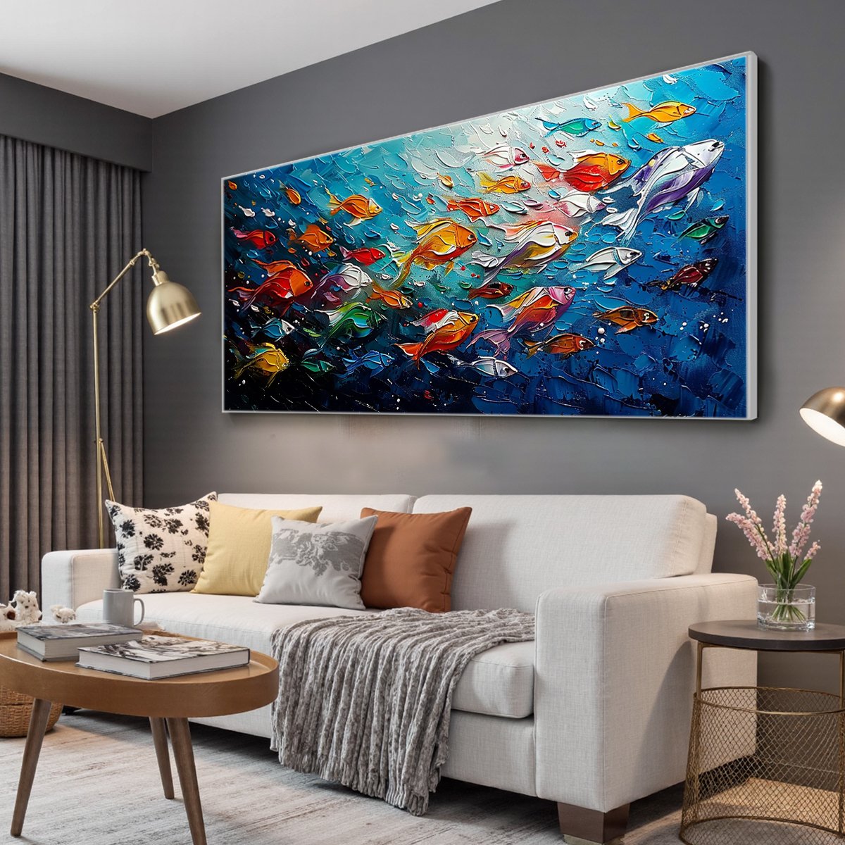 OCEAN'S JEWELS: Textured Impasto Colorful Fish Oil Painting