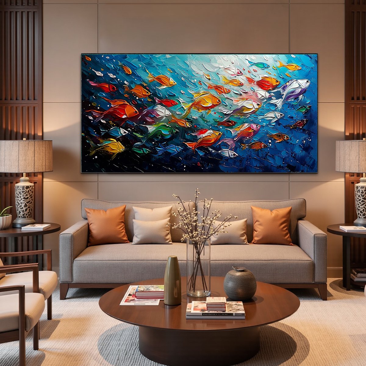 OCEAN'S JEWELS: Textured Impasto Colorful Fish Oil Painting