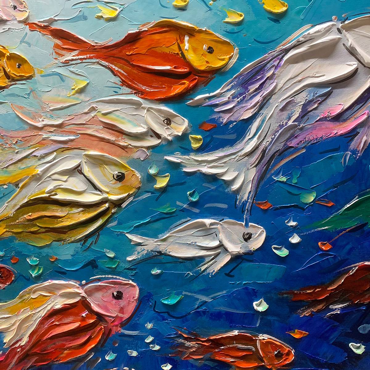OCEAN'S JEWELS: Textured Impasto Colorful Fish Oil Painting