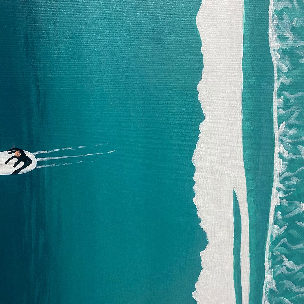 OCEAN'S THREE: Minimalist Aerial Surfing Scene Oil Painting